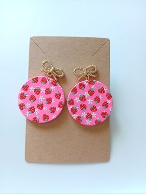 Fashion Jewelry Pink Strawberry Bow Drop Earrings